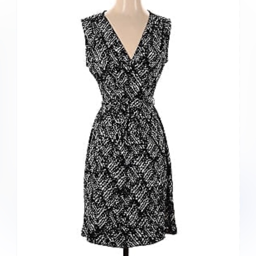 Apt. 9 Black and White Sleeveless Wrap Mini Dress